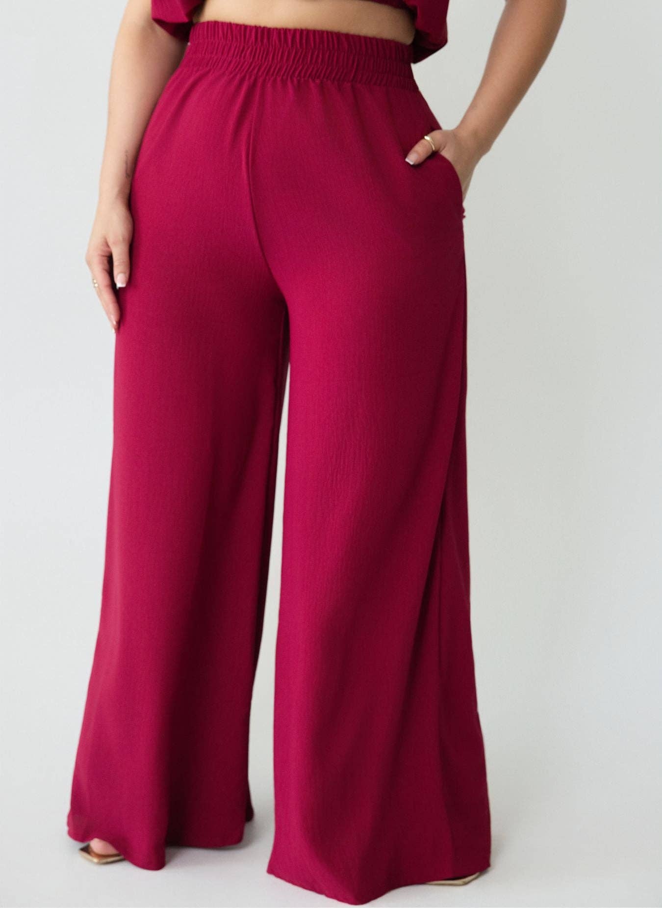 Red Helly Ultra Wide Leg Pants w. Elastic Waistline for wholesale on Faire3