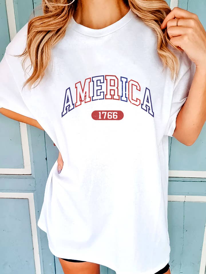 Varsity America, 4th of July, Unisex Round Neck T-Shirt for wholesale by Top Avenue