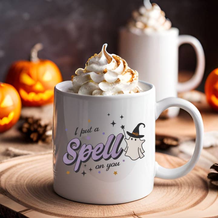 I Put A Spell On You Cute Ghost Halloween 11 oz Coffee Mug for wholesale by Sister Ray