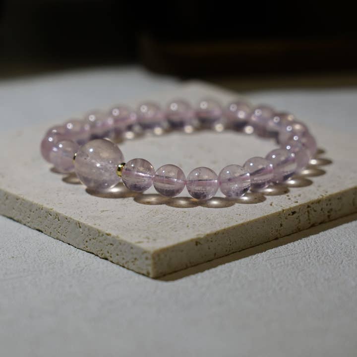 Moon Rituals - Wholesale Beaded Bracelet - Mozambique Rose Quartz Bracelet – 8mm Beads with 13mm Head Bead and 14k Gold-Plated Spacer Beads