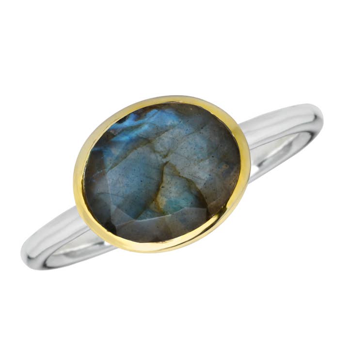 Tiramisu - Wholesale Cocktail/Statement Ring - 14k Gold Over 925 Sterling Silver Labradorite Ring
