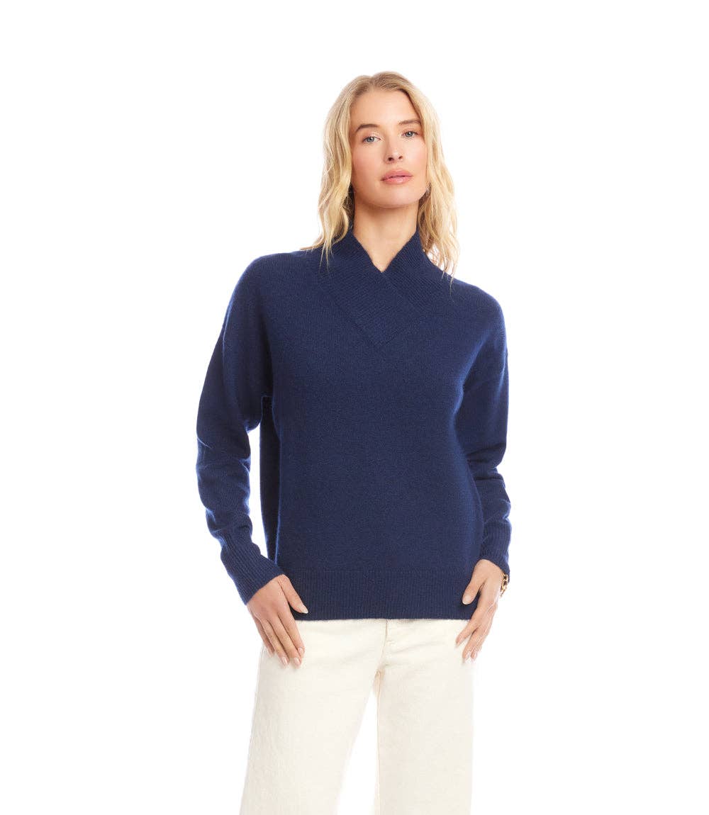 Navy Shawl Collar Sweater for wholesale on Faire2