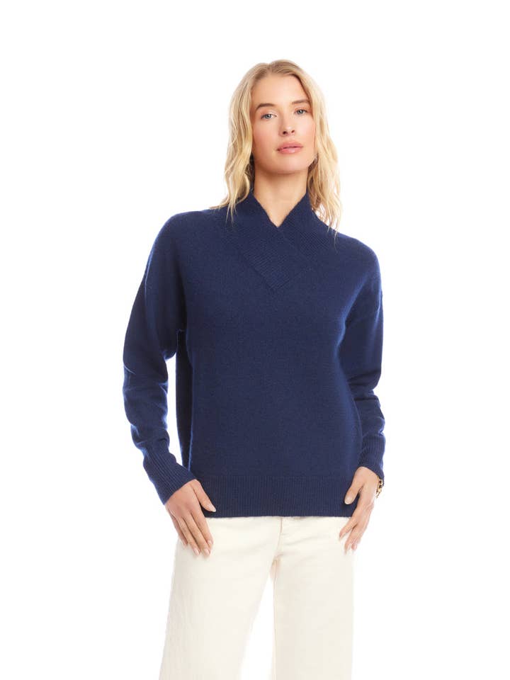Navy Shawl Collar Sweater for wholesale on Faire2