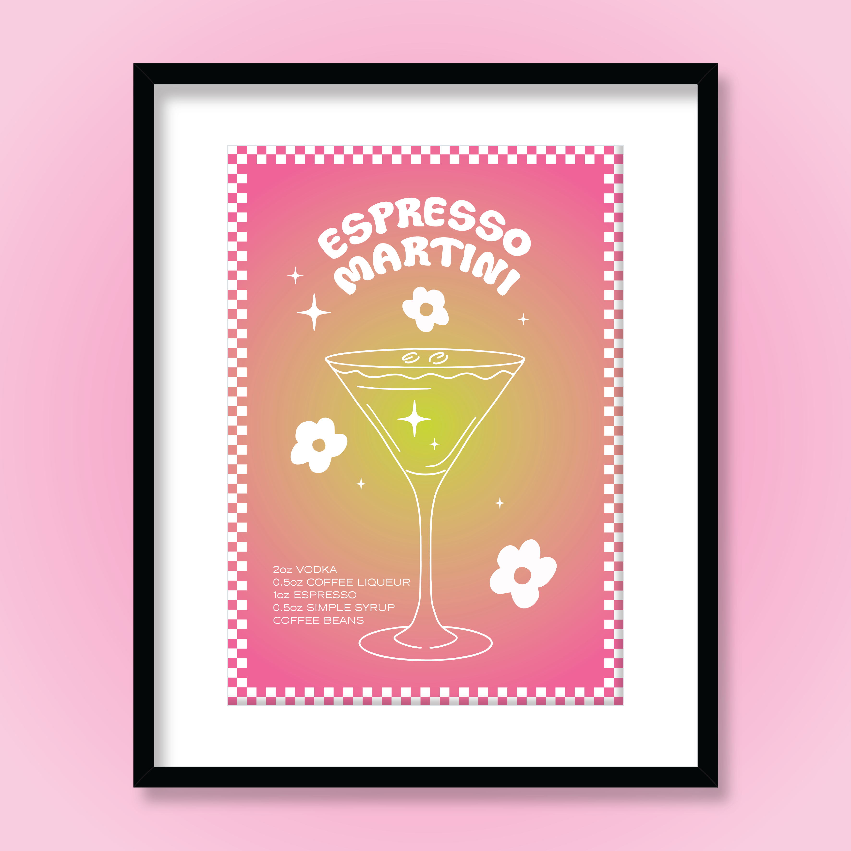 Ruby Roller Art - Wholesale Kunstprint - Groovy 60s Espresso Martini Cocktailbar Gradiënt Art Print5