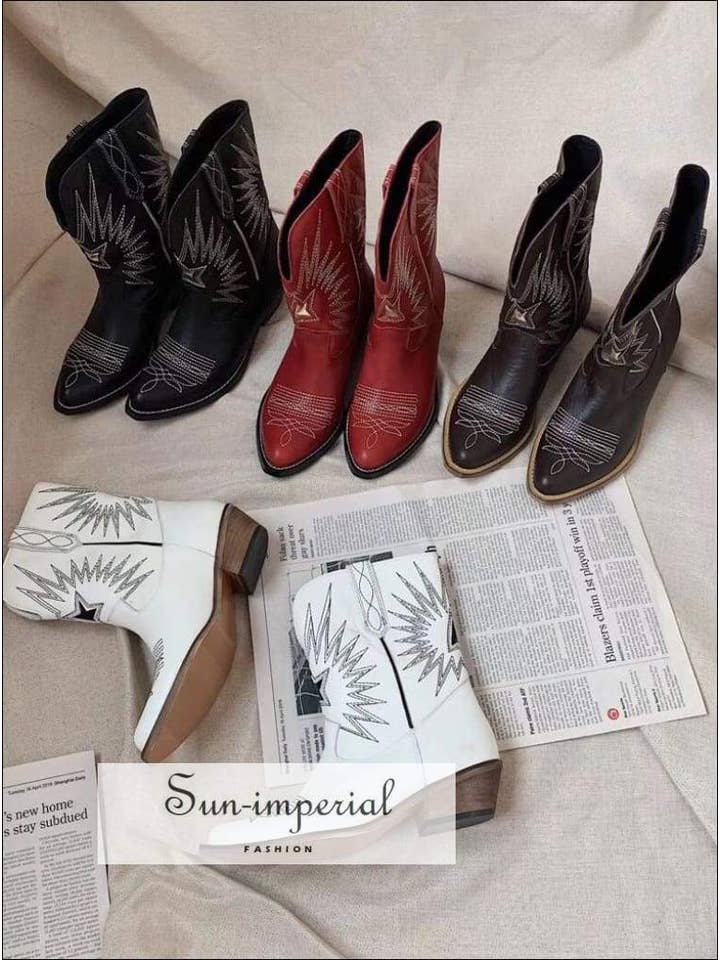 Sun Imperial - Wholesale Cowboy boots – Women’s - White Beige Black Genuine Leather Cowboy Boots For Women