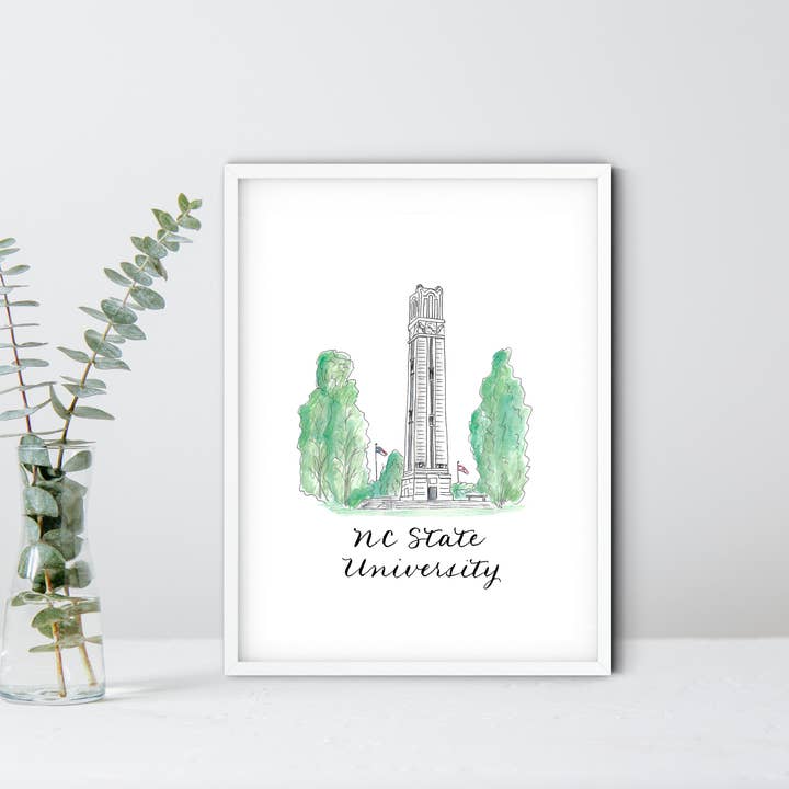 Nc State Watercolor Print for wholesale by The Write Occasion Calligraphy