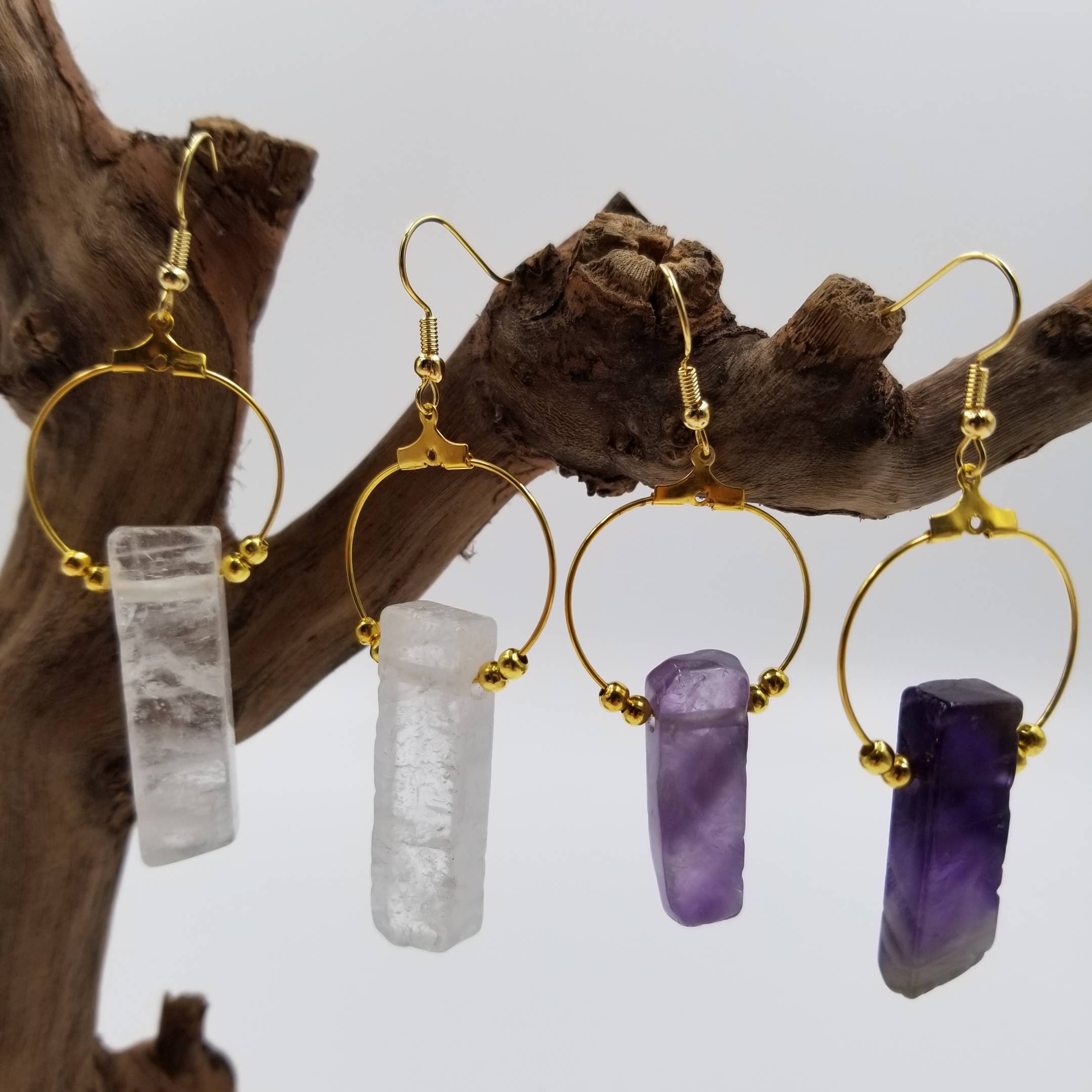 CHAKRA JEWELRY - Venta al por mayor Pendientes colgantes - Pendientes con forma de pilar de cristal natural1