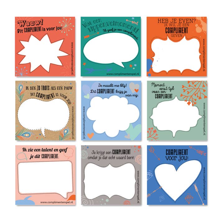 complimentenspel - Wholesale Sticker - Negen verschillende Complimenten Post-Its