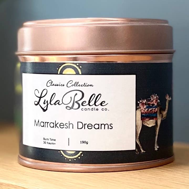 Marrakesh Dreams Tin Candle for wholesale by Lyla Belle Candle Co.