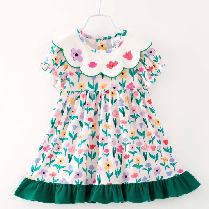 Colorful Flower Retro Girl Ruffle Dress for wholesale by littleoneusa