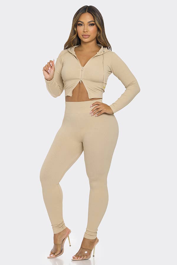 Lime All the Time – wholesale Top & pants set (NOT Loungewear) – Women's – 2 Pcs Seamless Long Sleeve Hoodie and Highwaist Legging Set8