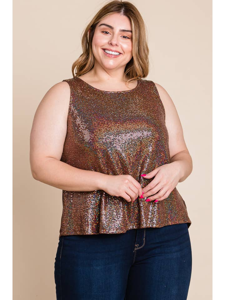 Emerald Collection - Wholesale Blouse - Women's - ETK-8681-PL Plus Size Sparkly Sequin Sleeveless Fashion Top