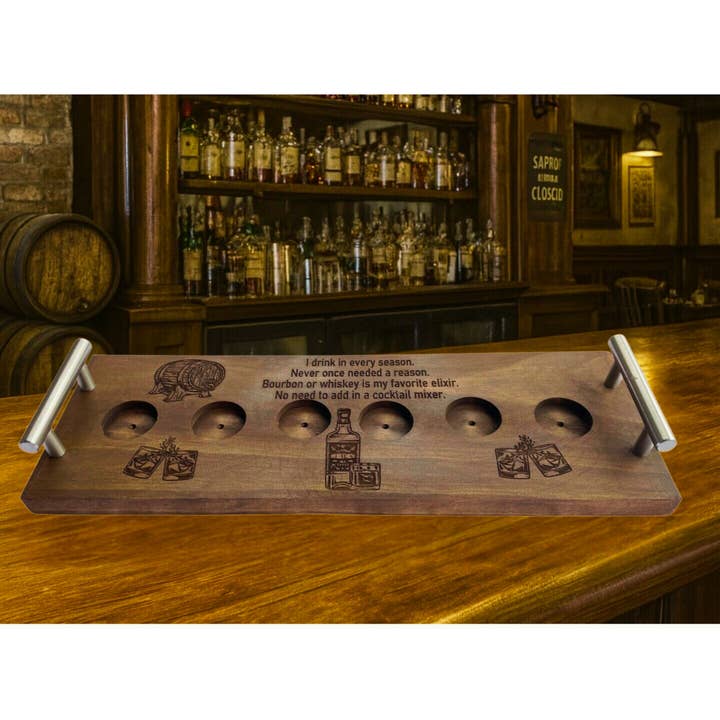 Bourbon Shot Glass Flight Board Bourbon Recipe Book QR Link for wholesale by Wooden Nose Gift Shop