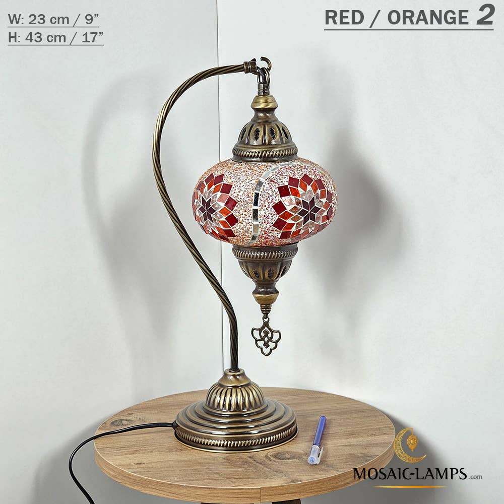 Mosaic Lamps - Wholesale Accent/Desk Lamp - 10+Colors - Gooseneck Large Globe Mosaic Table Lamp, Turkish75