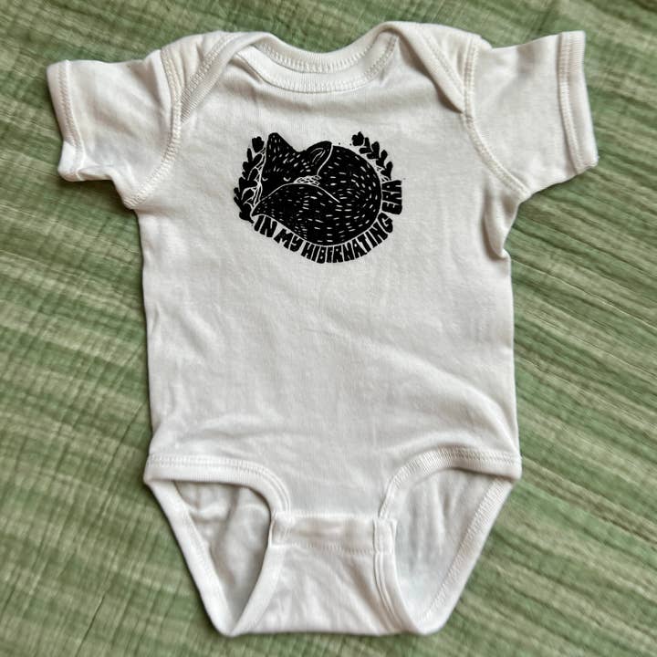 Hand Printed 'Hibernation Era' Baby Onesie (Made to Order) for wholesale by Granola Girl Outfitters