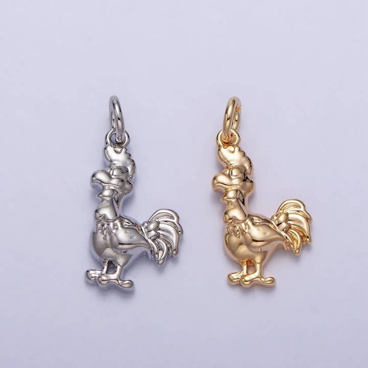 Minimalist Rooster Chicken Animal Charm in Gold & Silver | AC235 AC236 for wholesale by Aim Eternal