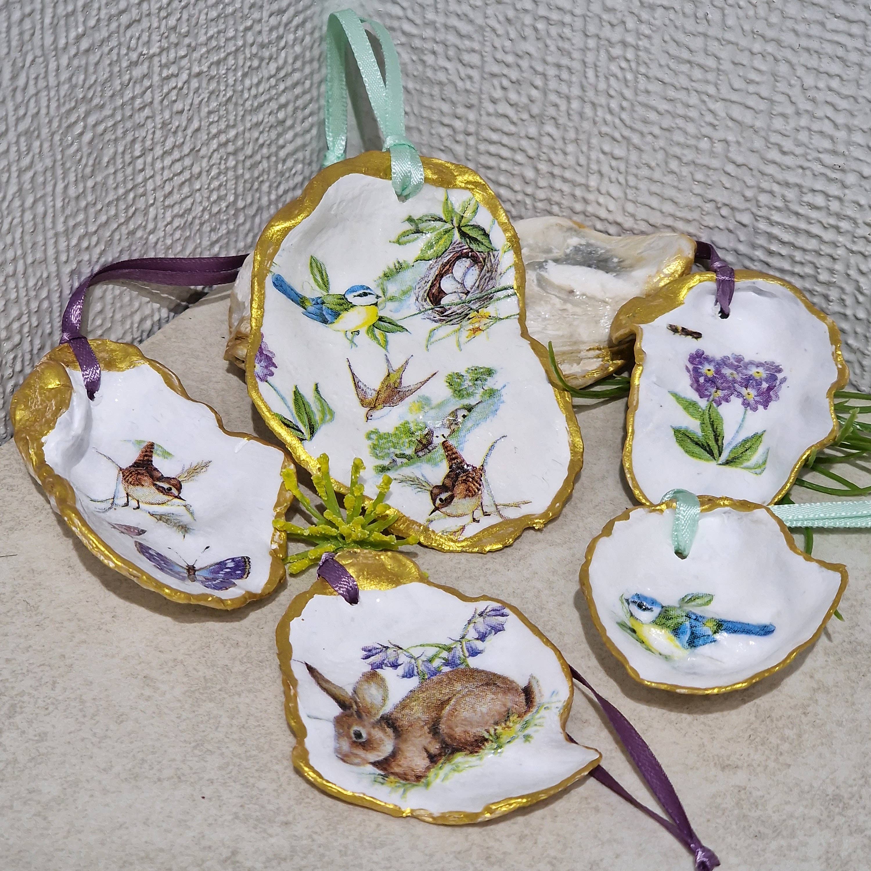 Bee my Oyster – wholesale Ornament set – NEW Spring Easter Hanging Ornament Oyster Shells x 5 Pieces3