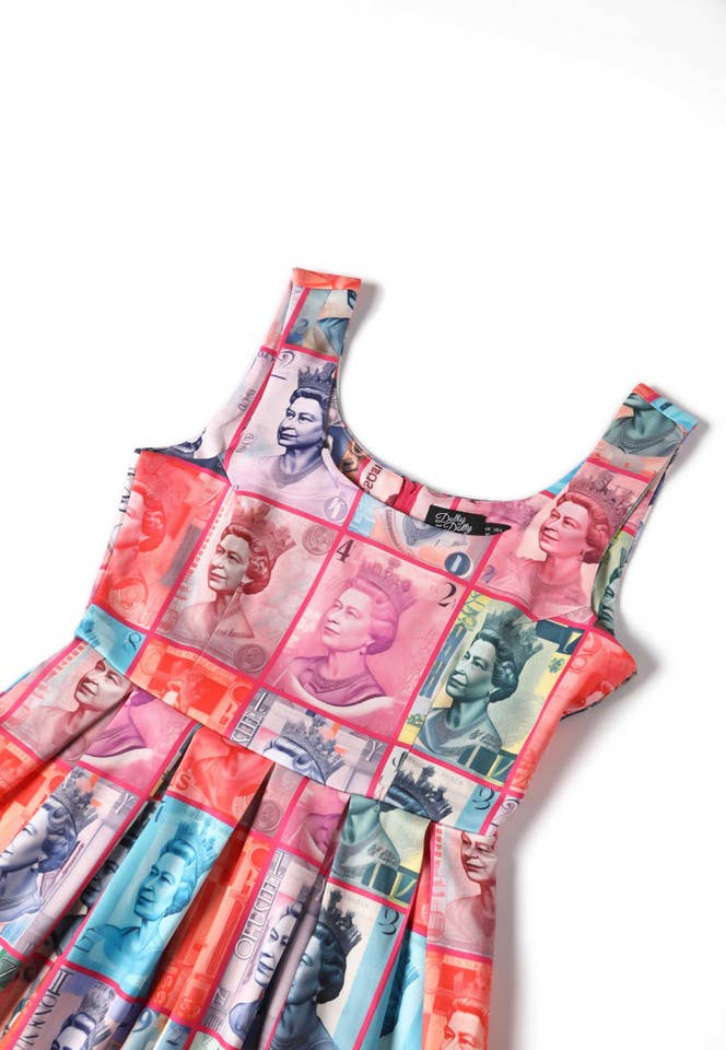 Dolly & Dotty - Vendita all'ingrosso Vestito - Donna - Abito a dondolo multicolore Amanda Queen Elizabeth con scollo rotondo3