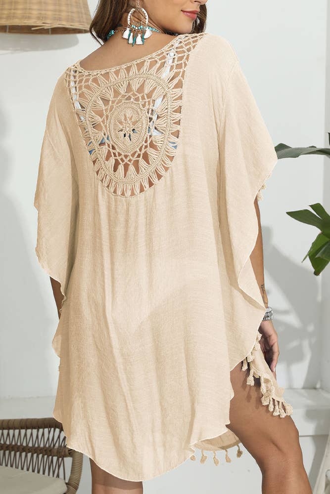 UNISHE – Engroshandel Strandbadekåbe – Dame – Tassle Hæklet Plain Beach Cover Up Kimono OYM0343