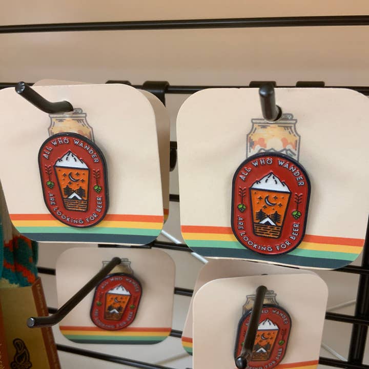 All Who Wander Are Looking For Beer Lapel Pin for wholesale by Drink in Nature