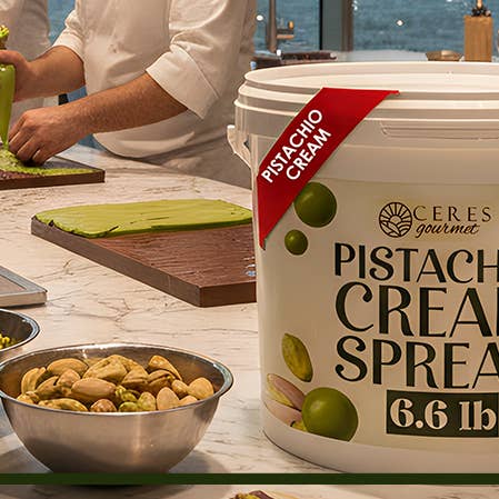Professional Pistachio Cream for Dubai Chocolate Bars, Brownie and Pancake or Pastry, and Dessert Applications 2.2 lb / 6.6 lb / 11 lb for wholesale by Ceres Gourmet