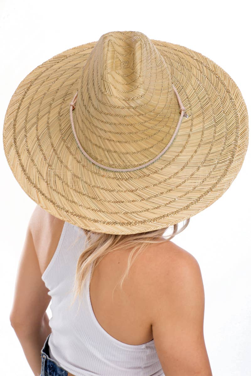 Natural Wide Dome Brim Rush Straw Woven Lifeguard Hat for wholesale on Faire3