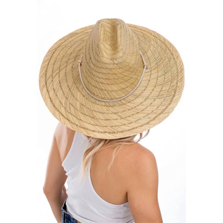 Natural Wide Dome Brim Rush Straw Woven Lifeguard Hat for wholesale on Faire3