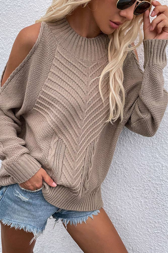 UNISHE - Wholesale Knit Sweater - Women's - TOPW897 Cold Shoulder Knit O-neck Sweater0