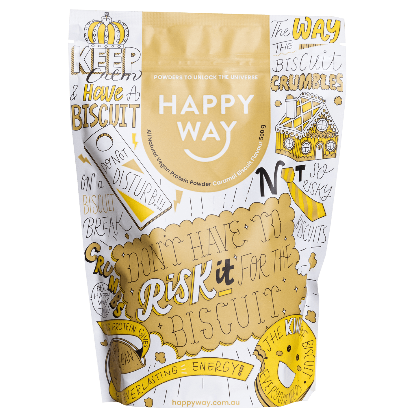Happy Way - Venta al por mayor Proteínas y superalimentos en polvo - Proteína vegana en polvo para galletas de caramelo, 500 g0