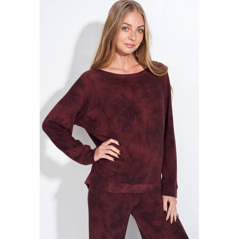 WINE CHARCOAL Tie dye print sleep lounge wear sets for wholesale on Faire5