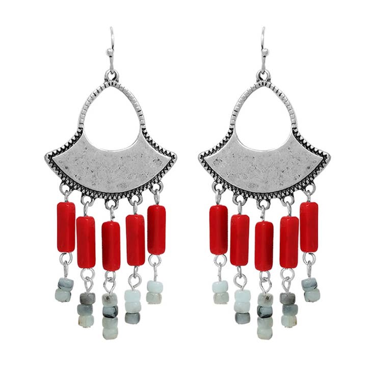 Red Autumn Beaded Tassel Earrings for wholesale by Eeyou Istchee Clothing Co.
