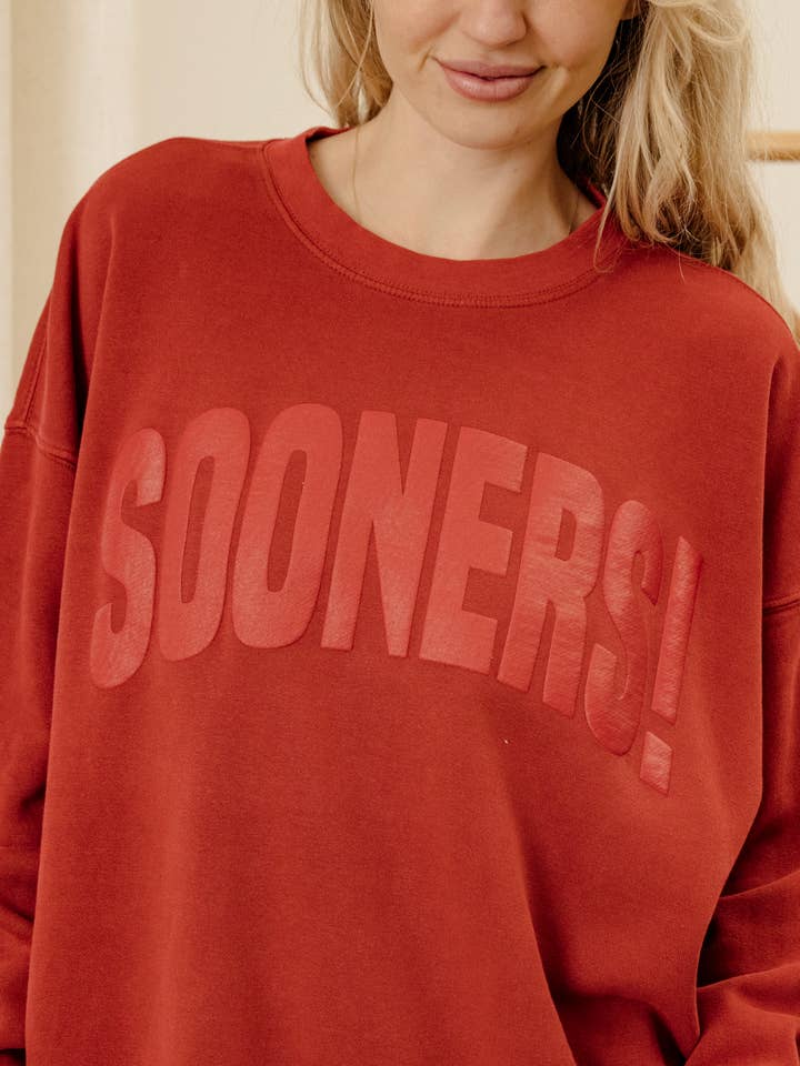 OU Oklahoma Sooners Mono Puff Ink Red Hi-Dive Sweatshirt for wholesale by LivyLu