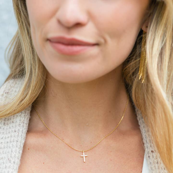 Splendid Iris - Wholesale Pendant/Charm Necklace - Delicate Cz Cross Pendant