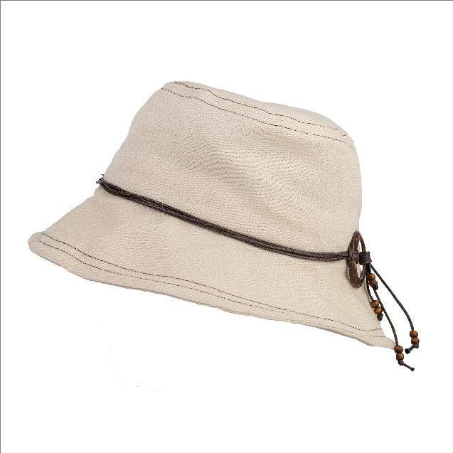 Proppa Toppa Hats - Vente Chapeau de paille – femme - Chapeau de plage Walking Beach en coton crème garni d'une bande à cordes.