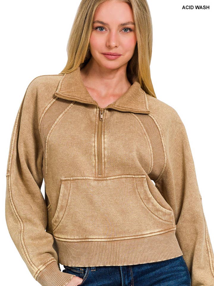 Jersey de media cremallera con forro polar lavado para venta al por mayor de 42POPS