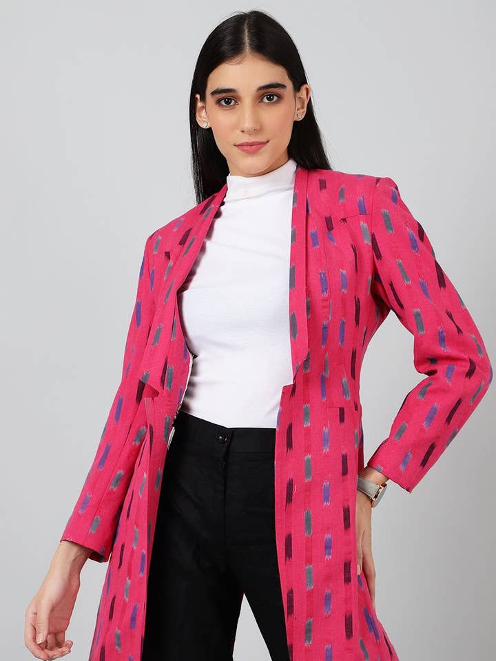 Ikat Pink Cotton Blazer for wholesale by INDOPHILIA