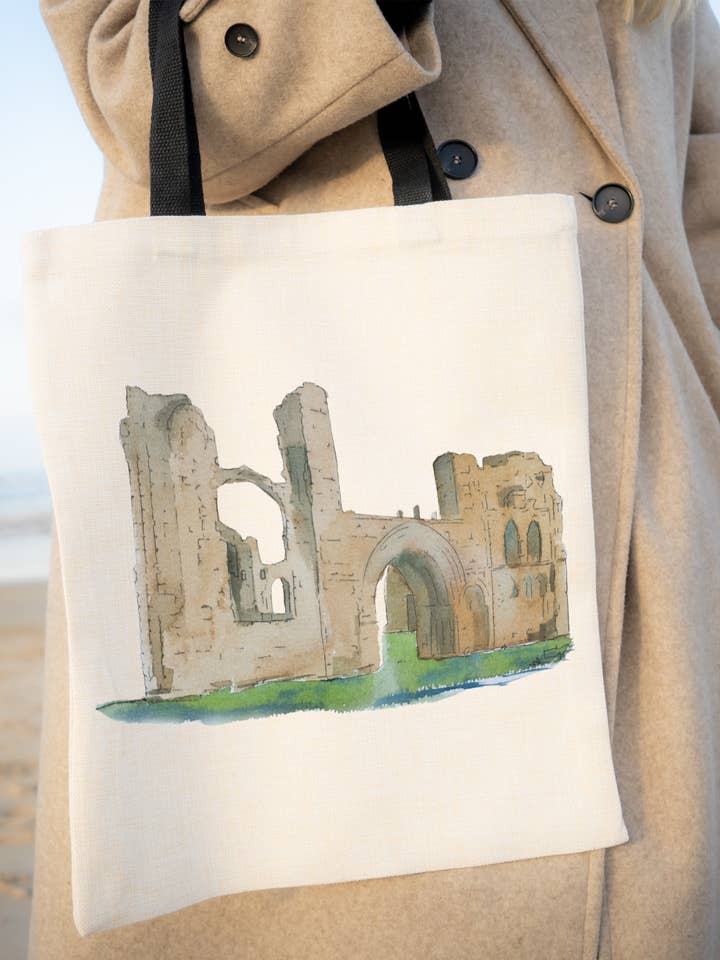 Tynemouth Priory Linen Tote Bag for wholesale by Cole Beach - Northumberland
