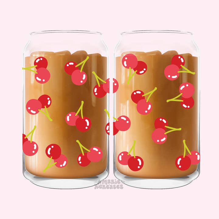 Cherries Glass Cup for wholesale by amarieacreates