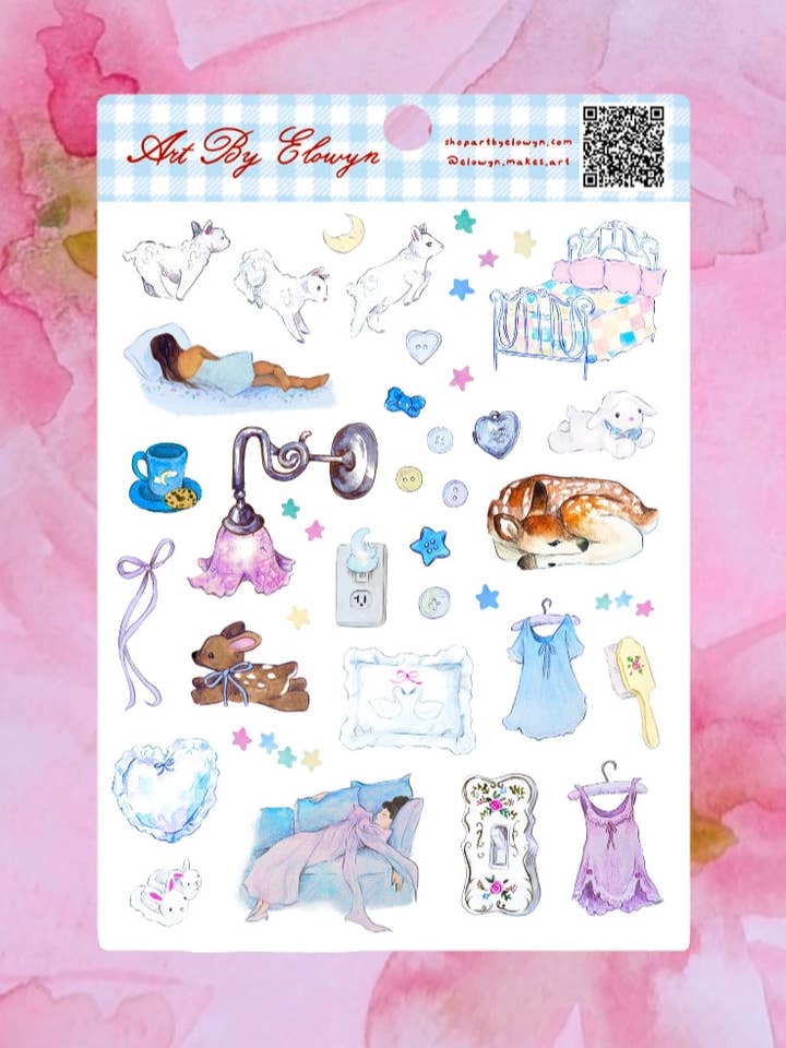 Feeling Sleepy Sticker Sheet ✨ | Dreamy Hand-Painted Watercolor Stickers for Journaling for wholesale by Art By Elowyn