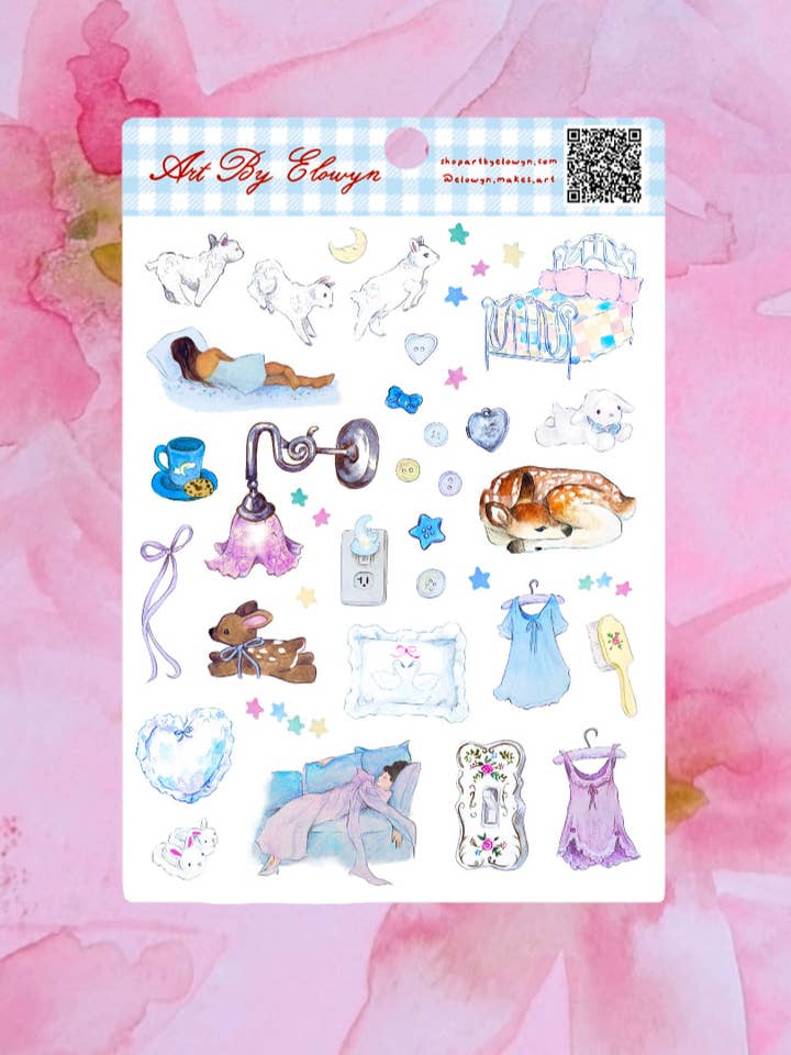 Feeling Sleepy Sticker Sheet ✨ | Dreamy Hand-Painted Watercolor Stickers for Journaling for wholesale by Art By Elowyn