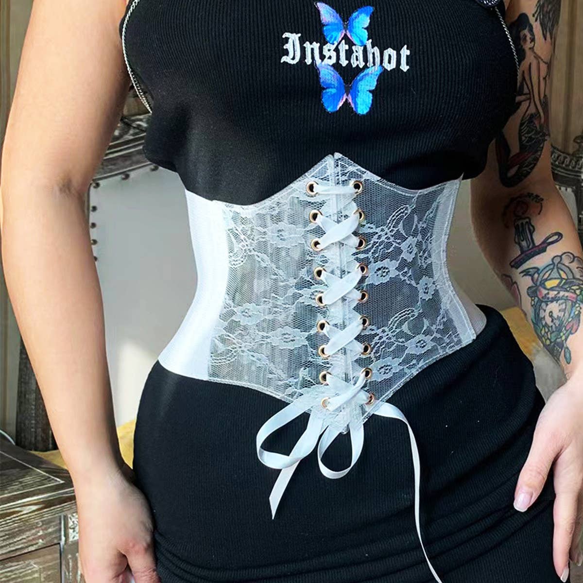 ACCITY - Wholesale Corset - Women's - TRANSPARENT LACE ELASTIC BELT GIRDLE BELT_CWABE02712