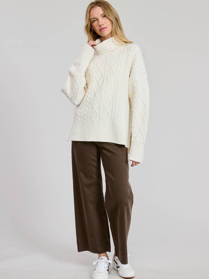 Classic Turtleneck Cable Sweater Pullover for wholesale by FLAT WHITE