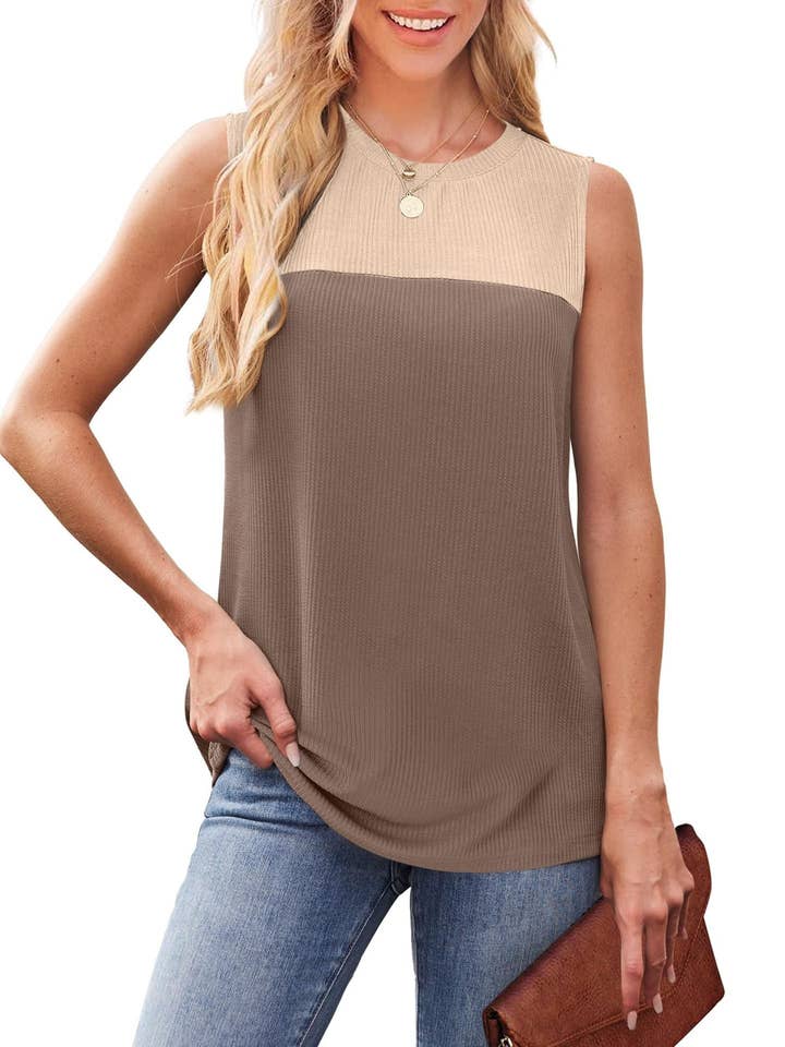 Lovesoft - Wholesale Knit Top - Women's - Women’s Color Block Sleeveless Knit Top Summer Casual