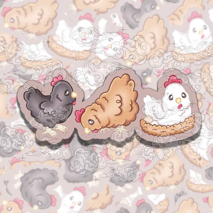 Autocollant Vinyle Trio de Poulets Mignons - Cadeau Cottagecore pour la vente par Sticky Sadness Designs