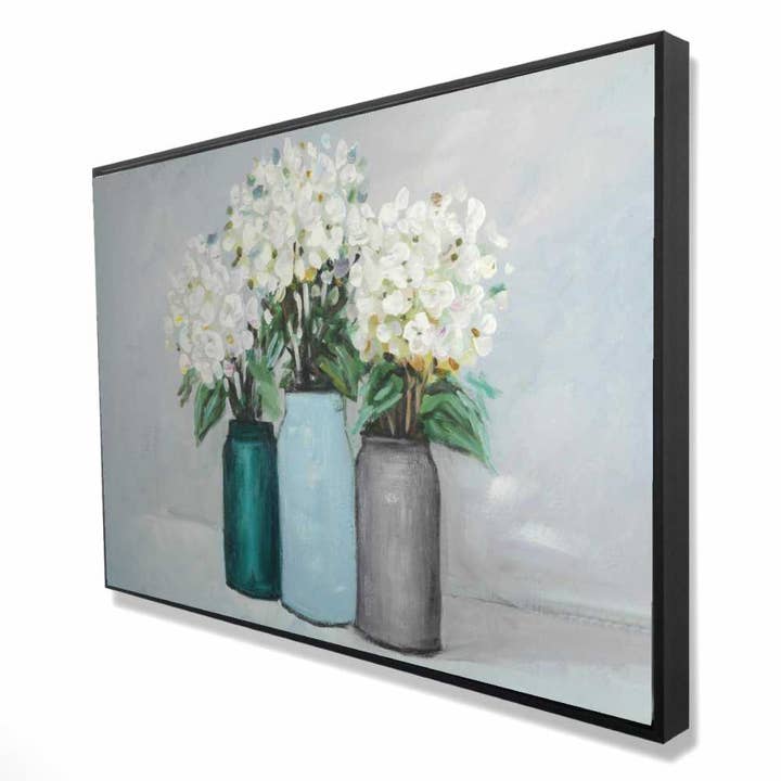 Tela Botânica de Quarto | Flores de Hortênsia em Jarras Azuis por atacado de BEGIN HOME DECOR