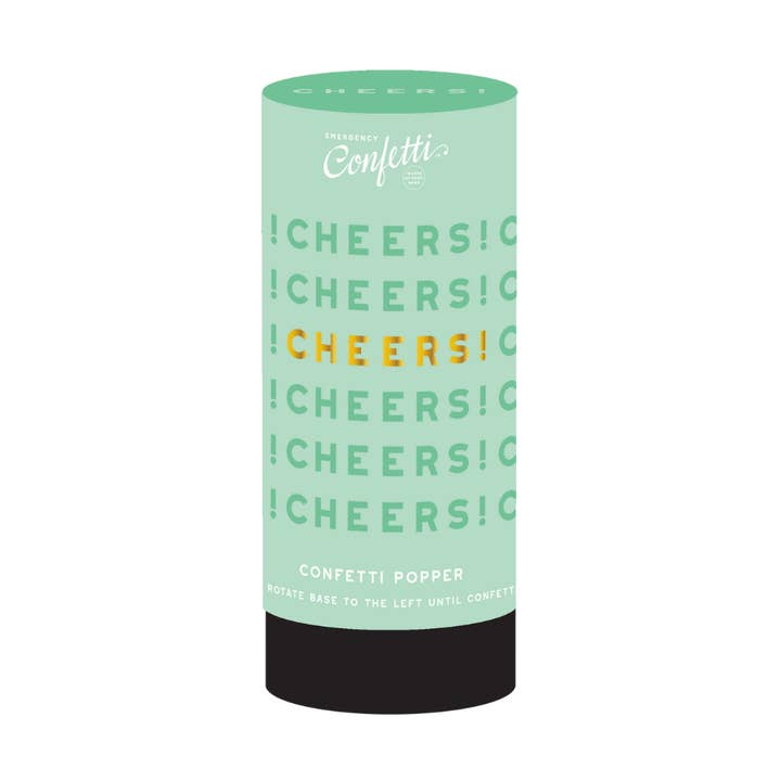 Cheers Confetti Popper- Seafoam for wholesale by Emergency Confetti