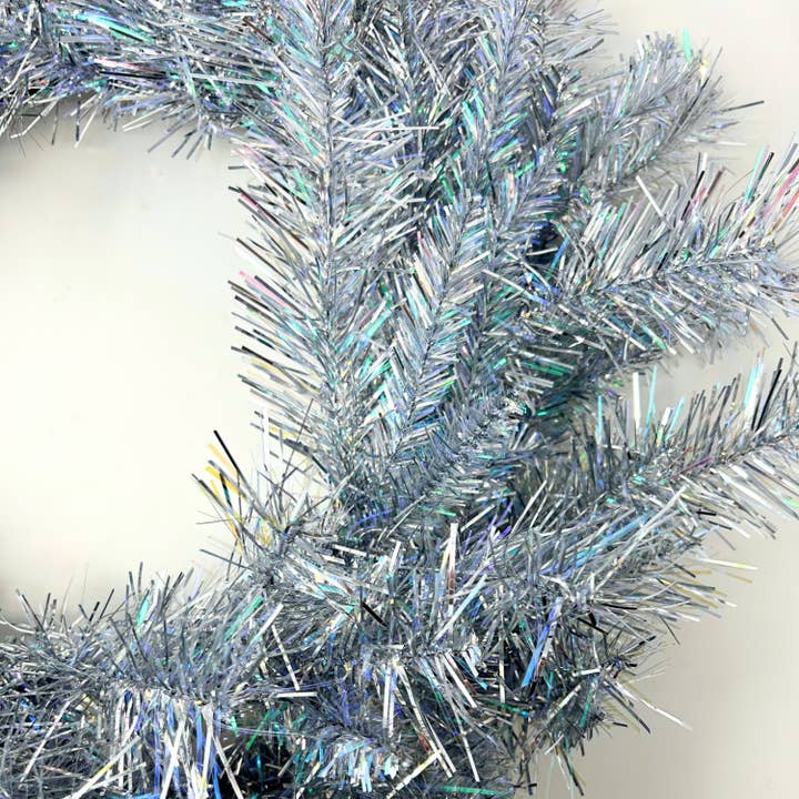 David Christopher's Collection - Wholesale Wreath - 24” Silver Tinsel Wreath with 140 Tips