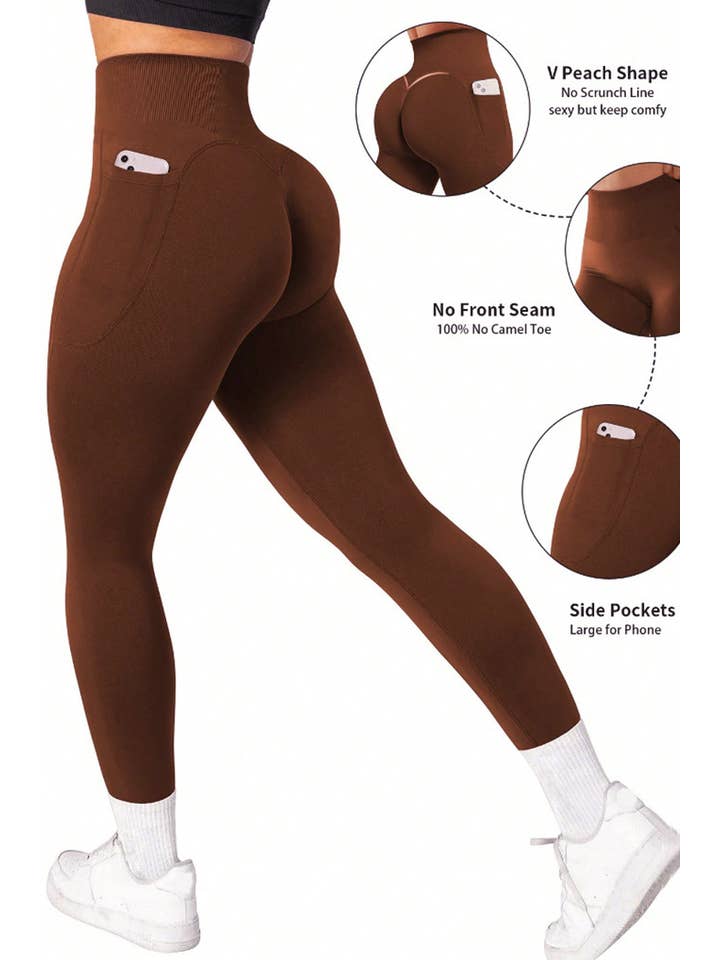 Color 5 - Vendita all'ingrosso Leggings sportivi/loungewear - Donna - Leggings da yoga con compressione senza cuciture, scrunch butt e tasca.10
