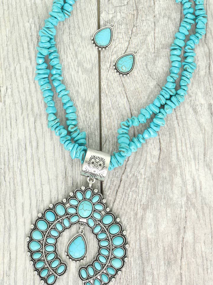 Western Turquoise Squash Blossom Necklace Set for wholesale by SP Sophia Collection