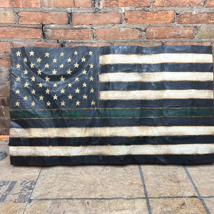 Schmedic Woodworking - Wholesale Sign - Wood Wavy Thin Green Line Flag
